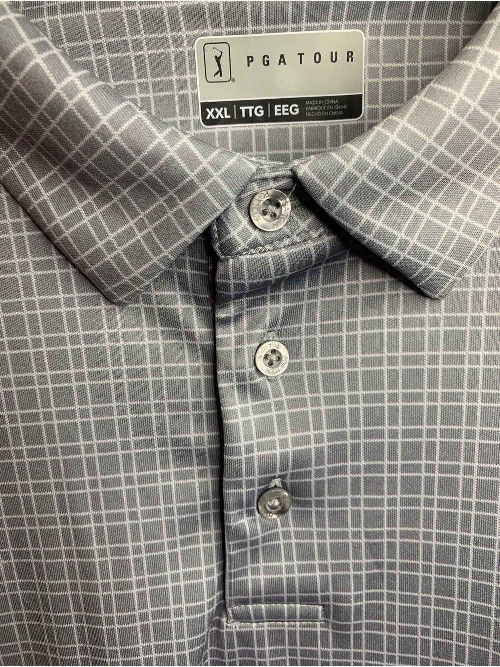 PGA TOUR Men's Light Gray Windowpane Performance Polo